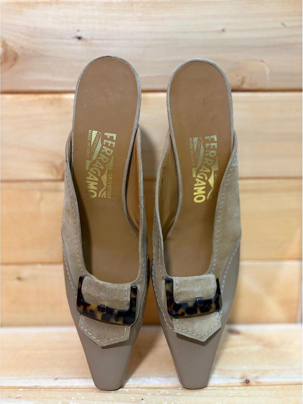 Vintage Salvatore Ferragamo leather Kitten Heel Slide Mules - Women’s 8.5